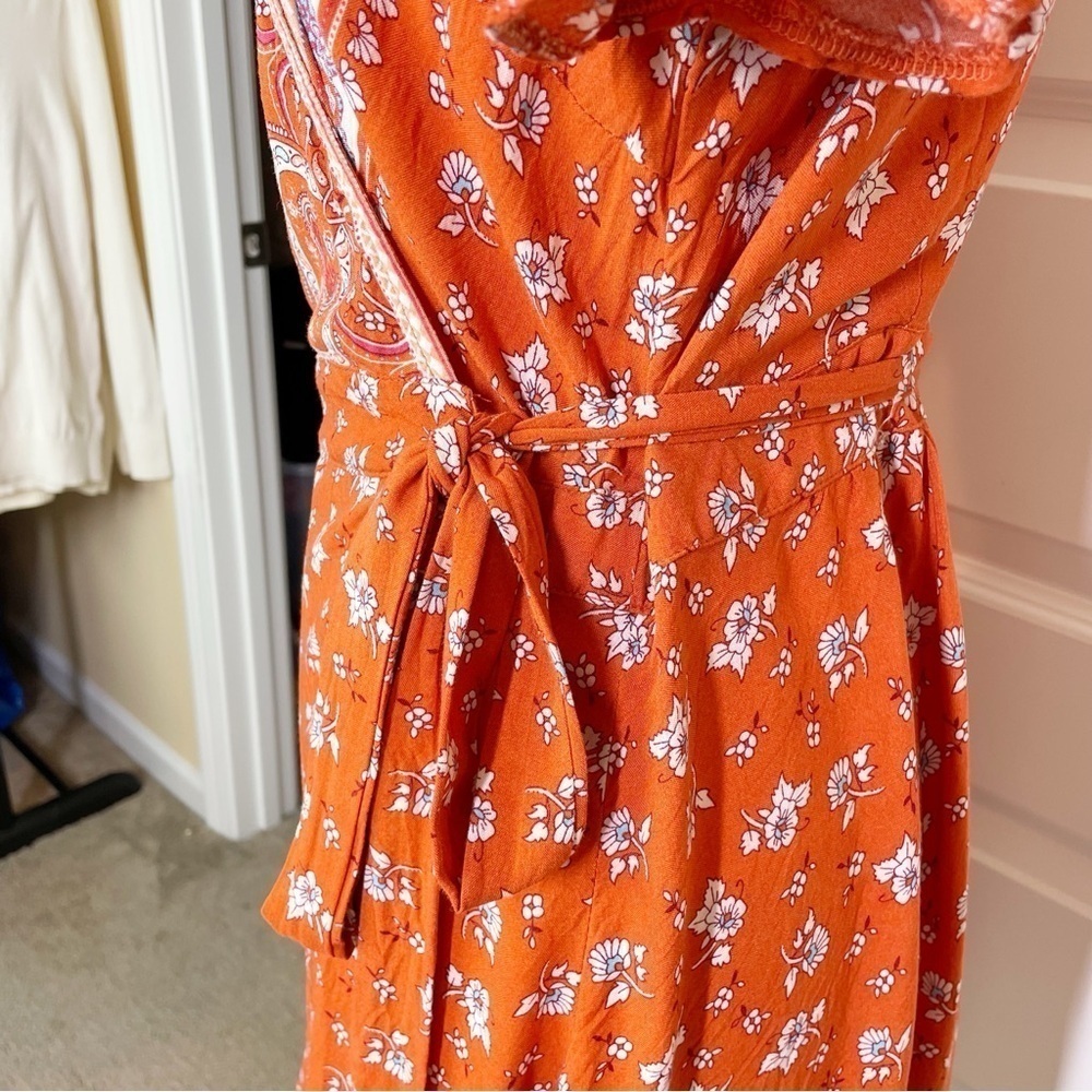Boutique Summer Wrap V Neck Bohemian Floral Print Ruffle Swing A Line Mini Dress - Picture 9 of 10